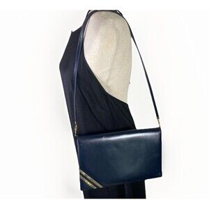 Vintage EROS  Womens Navy Blue Leather Shoulder Bag Made In England